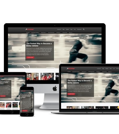 Parisi Speed School website mockup displayed on a desktop, laptop, tablet, and mobile phone
