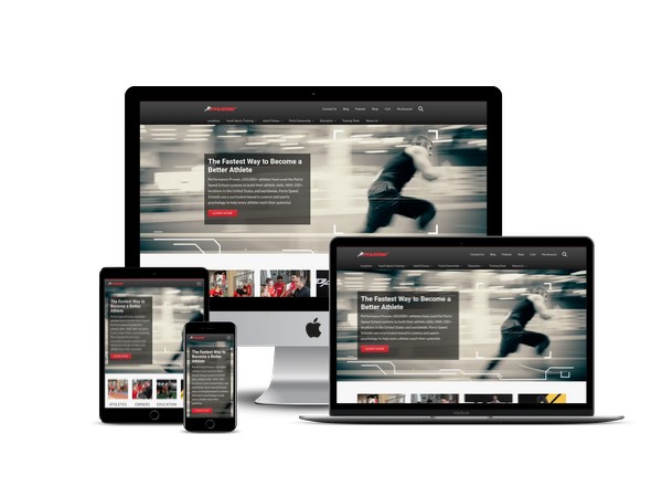 Parisi Speed School website mockup displayed on a desktop, laptop, tablet, and mobile phone