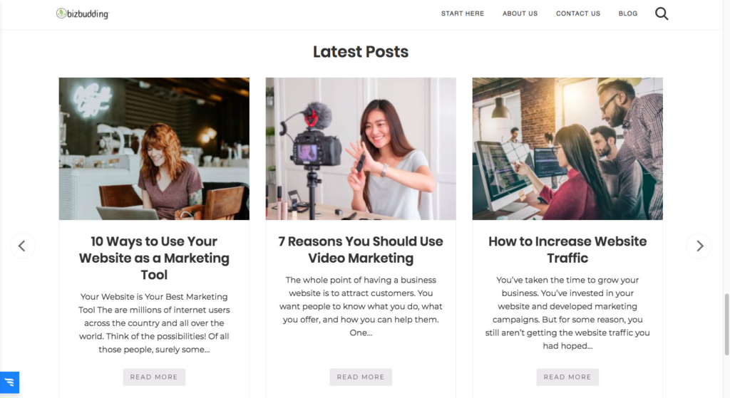 Bizbudding latest posts grid slider