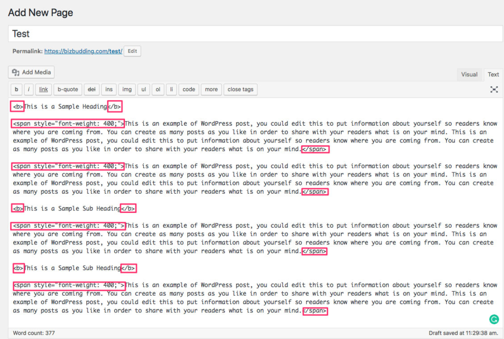 screenshot showing unwanted formatting from Google Docs