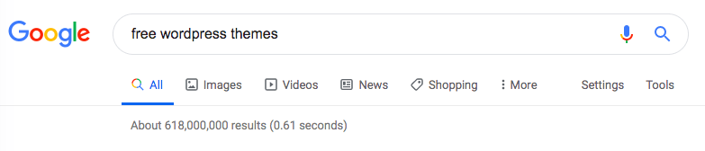 screenshot of google search results for free WordPress themes