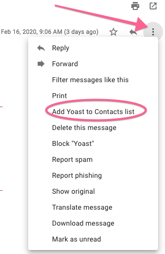 screenshot showing how to add an email to your Contact's list in Gmail