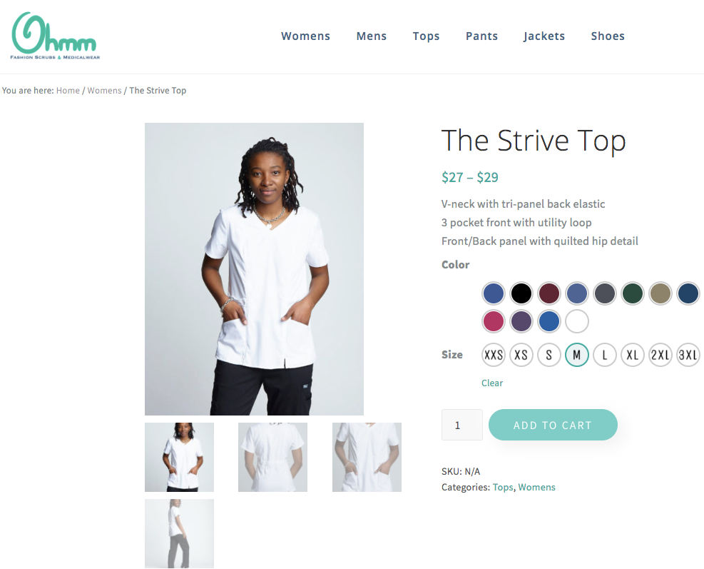 screenshot of Ohmm scrubs product variations