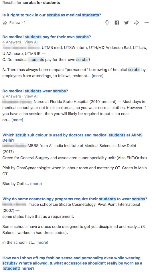 Quora search results for scrubs for students