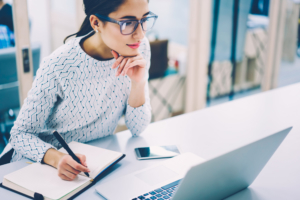 woman watching webinar