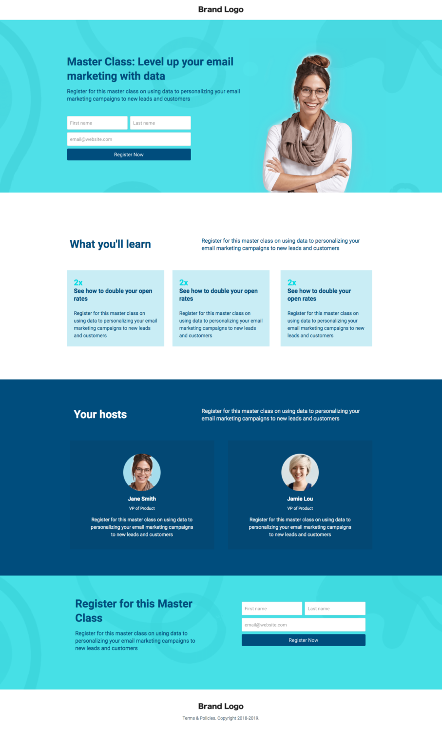 screenshot of ConvertFlow master class landing page template