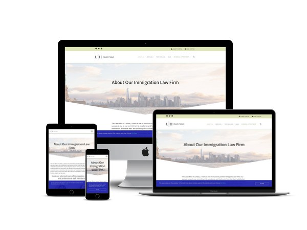 The Law Office of Lindsey J Harris website mockup displayed on a desktop, laptop, tablet, and mobile phone