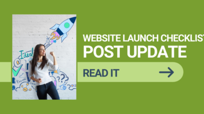 website launch checklist image with woman and rocket