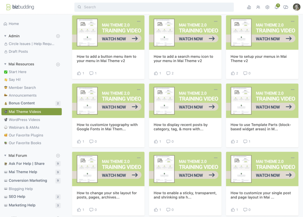 Screenshot of Mai Theme community training videos 