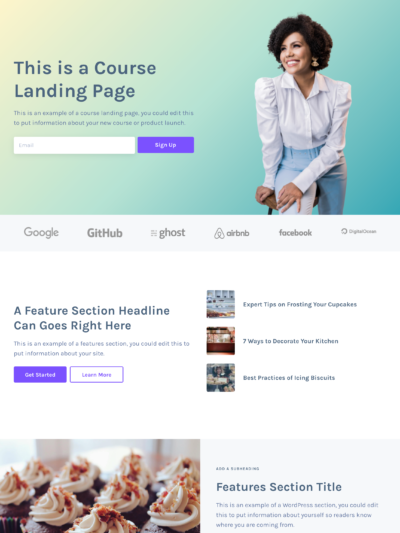 Landing page layout for courses
