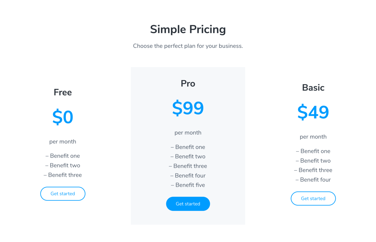 pricing table example