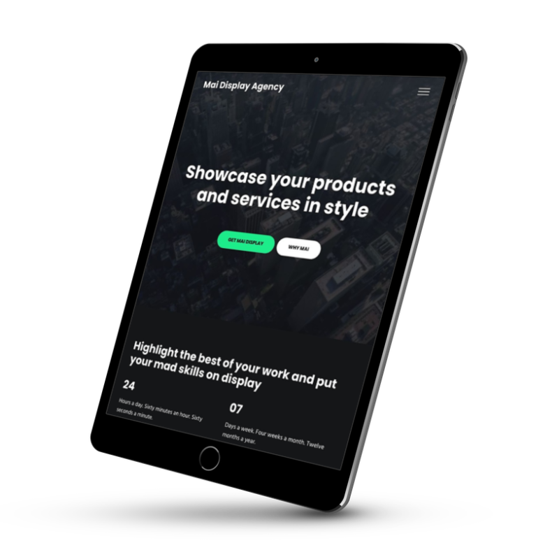 Mockup image of Mai Display template on iPad