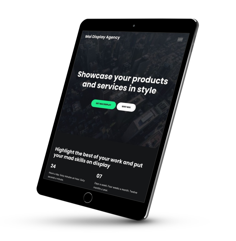 Mockup image of Mai Display template on iPad