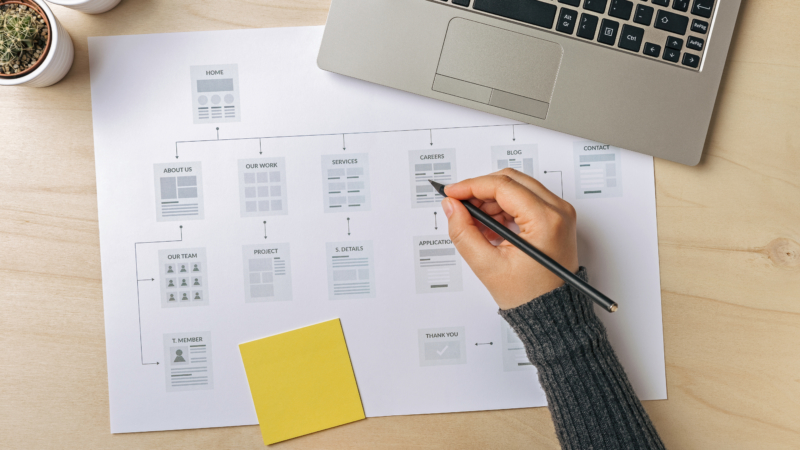 Photo of person working at desk, mapping out a website strategy plan