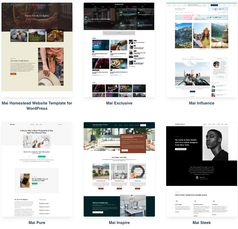 A selection of our Mai Theme website templates