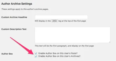 screen shot showing how to enable author box in WordPress