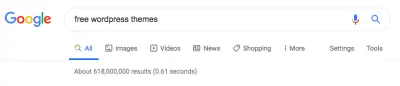 screenshot of google search results for free WordPress themes