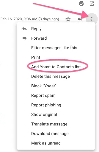 screenshot showing how to add an email to your Contact's list in Gmail