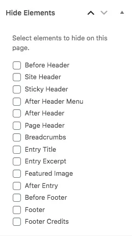 screenshot of elements that can be hidden