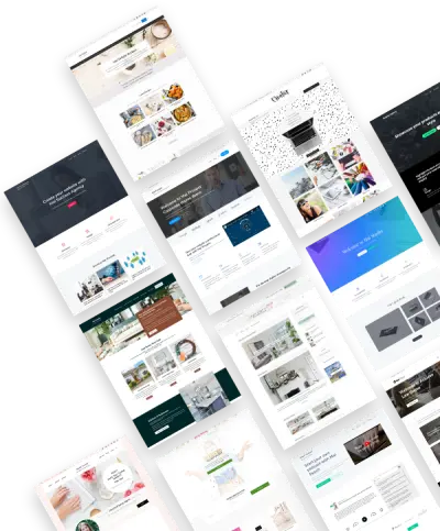 Website template screenshots arranged on an angle