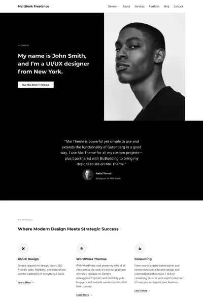 Demo Image of a Mai Sleek freelance page