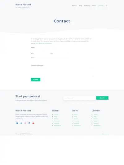 Demo image of a Mai Reach Podcast contact form page