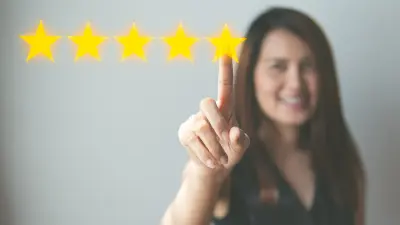 Woman giving 5 star rating