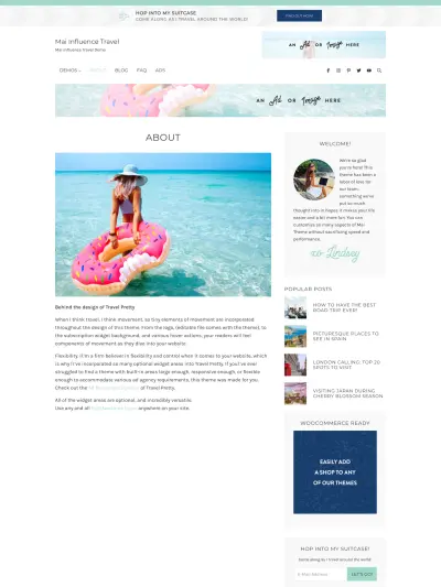 Mai Influence Travel About Theme Screen Mockup