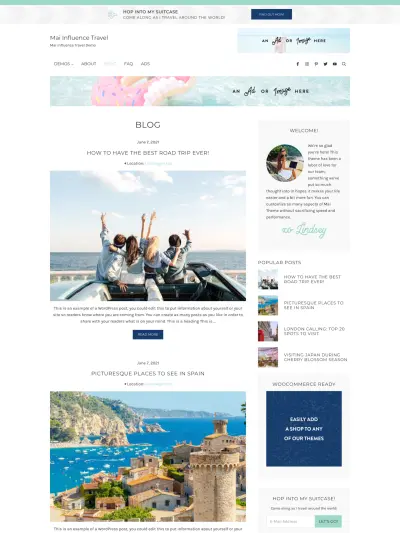 Mai Influence Travel Blog Theme Screen Mockup