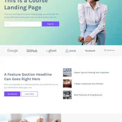 Landing page layout for courses