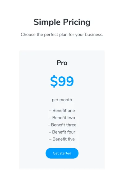 pricing table example