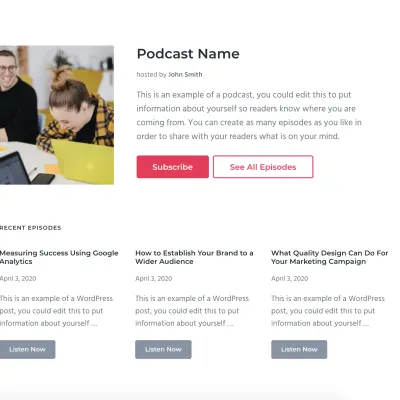 Postcast section with Mai Post Grid block