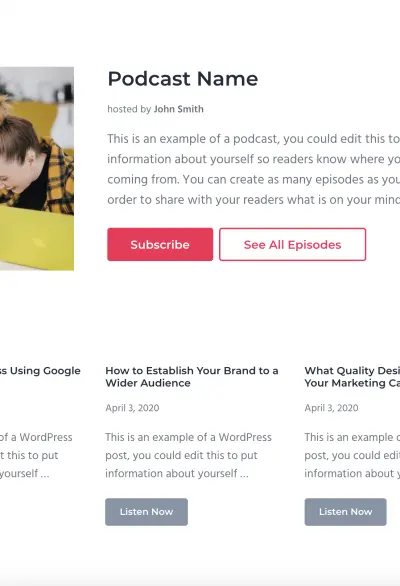 Postcast section with Mai Post Grid block