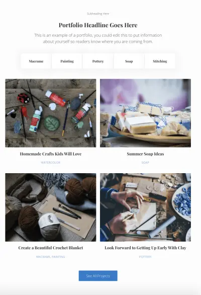 Portfolio section with Mai Post and Term Grids