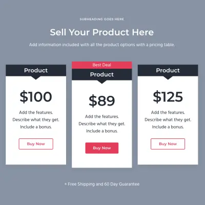 Pricing table Mai Columns section