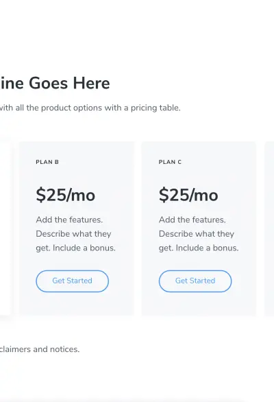 Pricing table with Mai Columns section