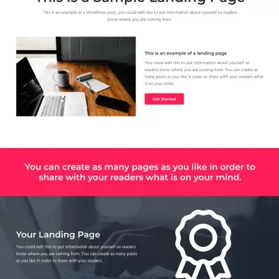 Product landing page layout