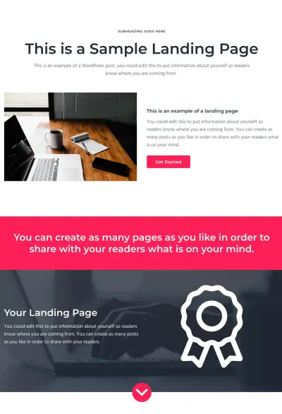 Product landing page layout
