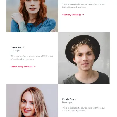 Team bios with Media & Text section