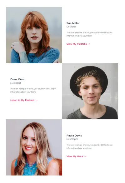 Team bios with Media & Text section