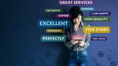 young woman leaving positive words and testimonials on a website