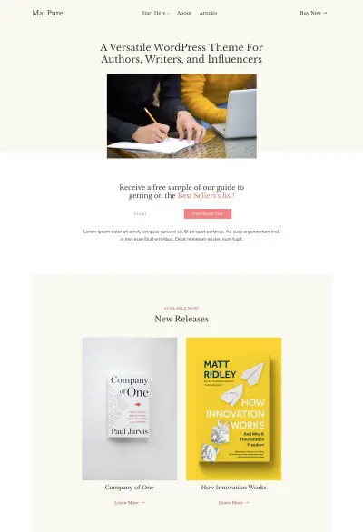 Mai Pure Author demo homepage