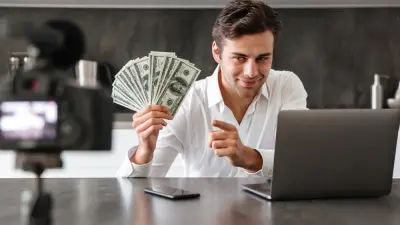Blogger with cash image