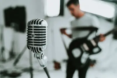 photo of music, person, grey and microphone